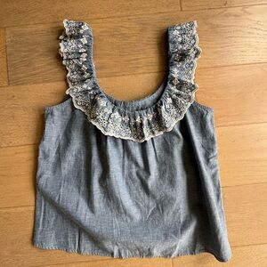 Sezane Denim Ruffled Trim Top - Size 40 (FR)